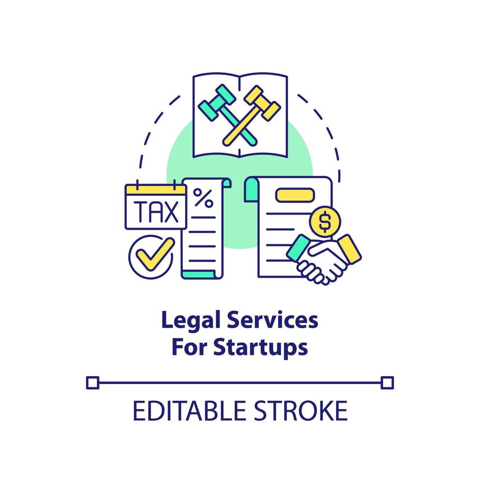 Legal services for startups concept icon. Way to support startup business abstract idea thin line illustration. Isolated outline drawing. Editable stroke vector