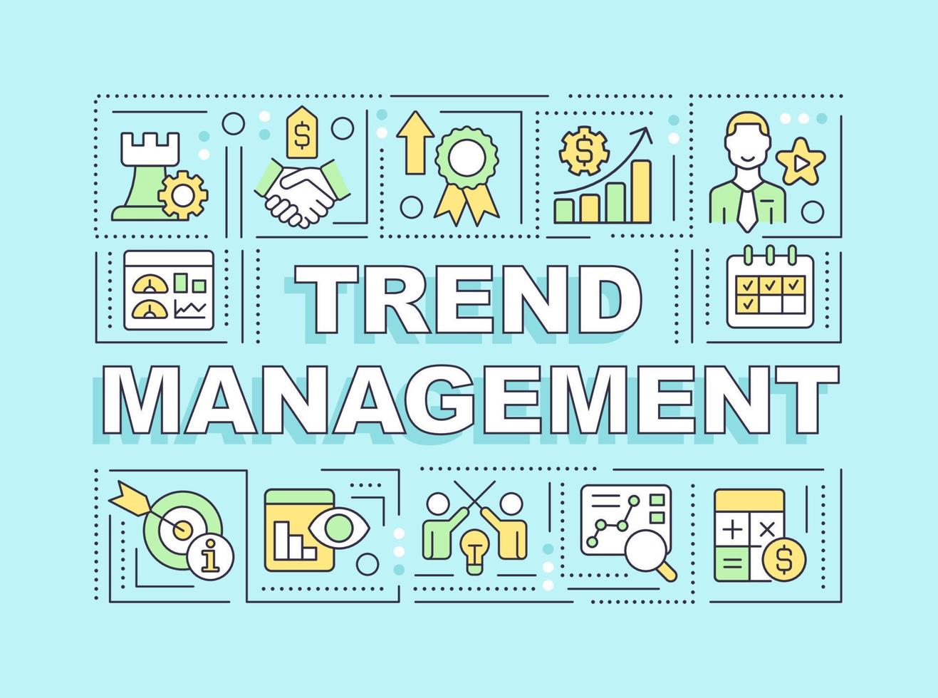 Trend management word concepts turquoise banner. Profit forecast. Infographics with editable icons on color background. Isolated typography. Vector illustration with text