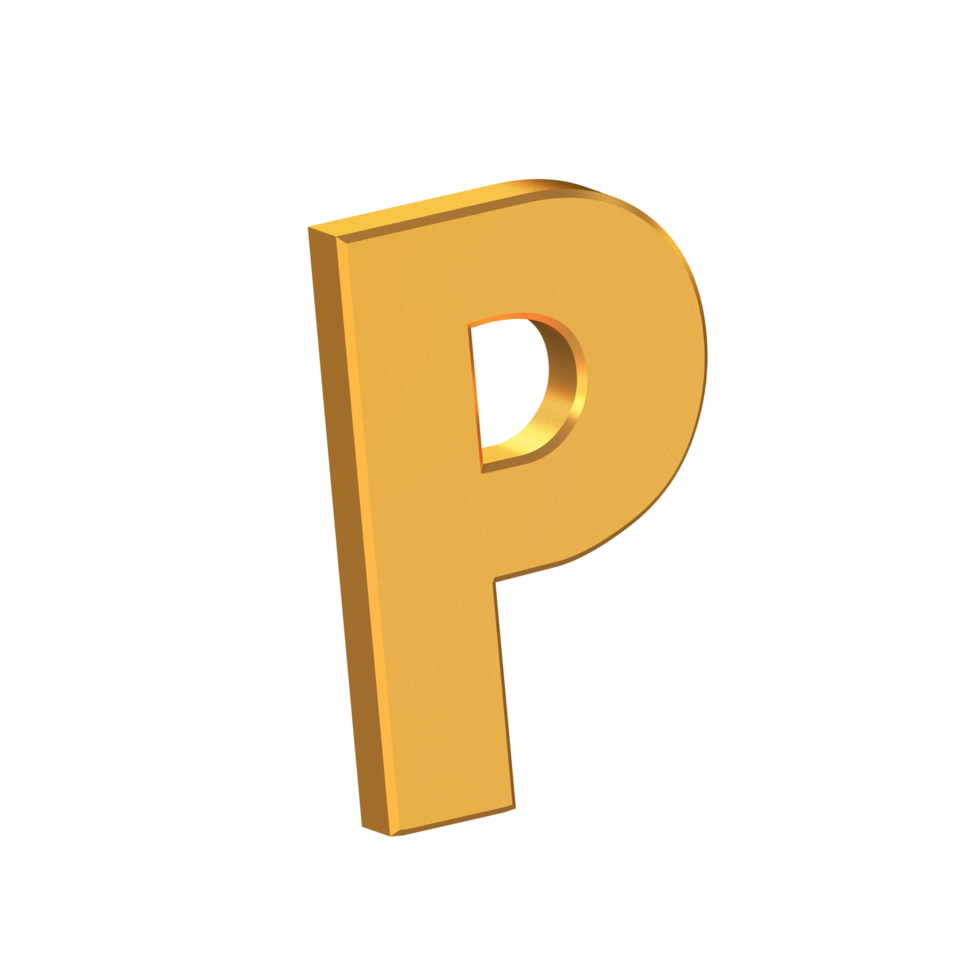 p letra 3d isolada com fundo transparente, textura de ouro, renderização em 3d png