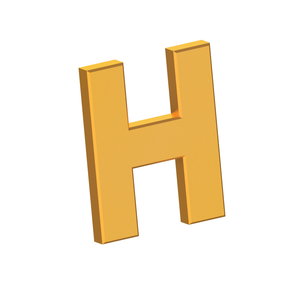 h 3d lettera isolato con trasparente sfondo, oro struttura, 3d interpretazione png