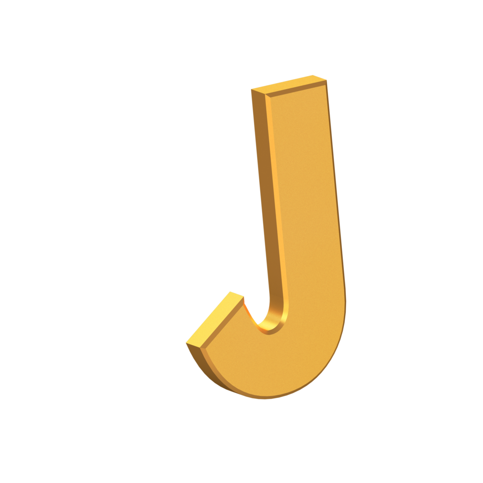 j lettre 3d isolée avec fond transparent, texture dorée, rendu 3d png