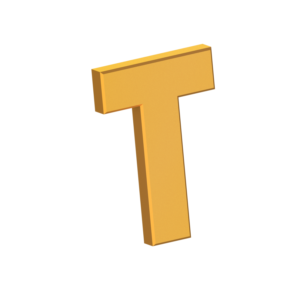 t 3d brief geïsoleerd met transparant achtergrond, goud textuur, 3d renderen png