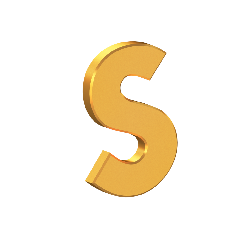 s lettre 3d isolée avec fond transparent, texture dorée, rendu 3d png