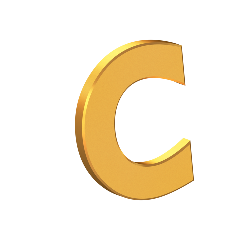 c 3D-Buchstabe isoliert mit transparentem Hintergrund, goldene Textur, 3D-Rendering png