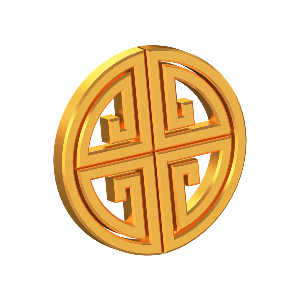 Chinesisches traditionelles 3D-Symbol isoliert mit transparentem Hintergrund, goldene Textur, 3D-Rendering png