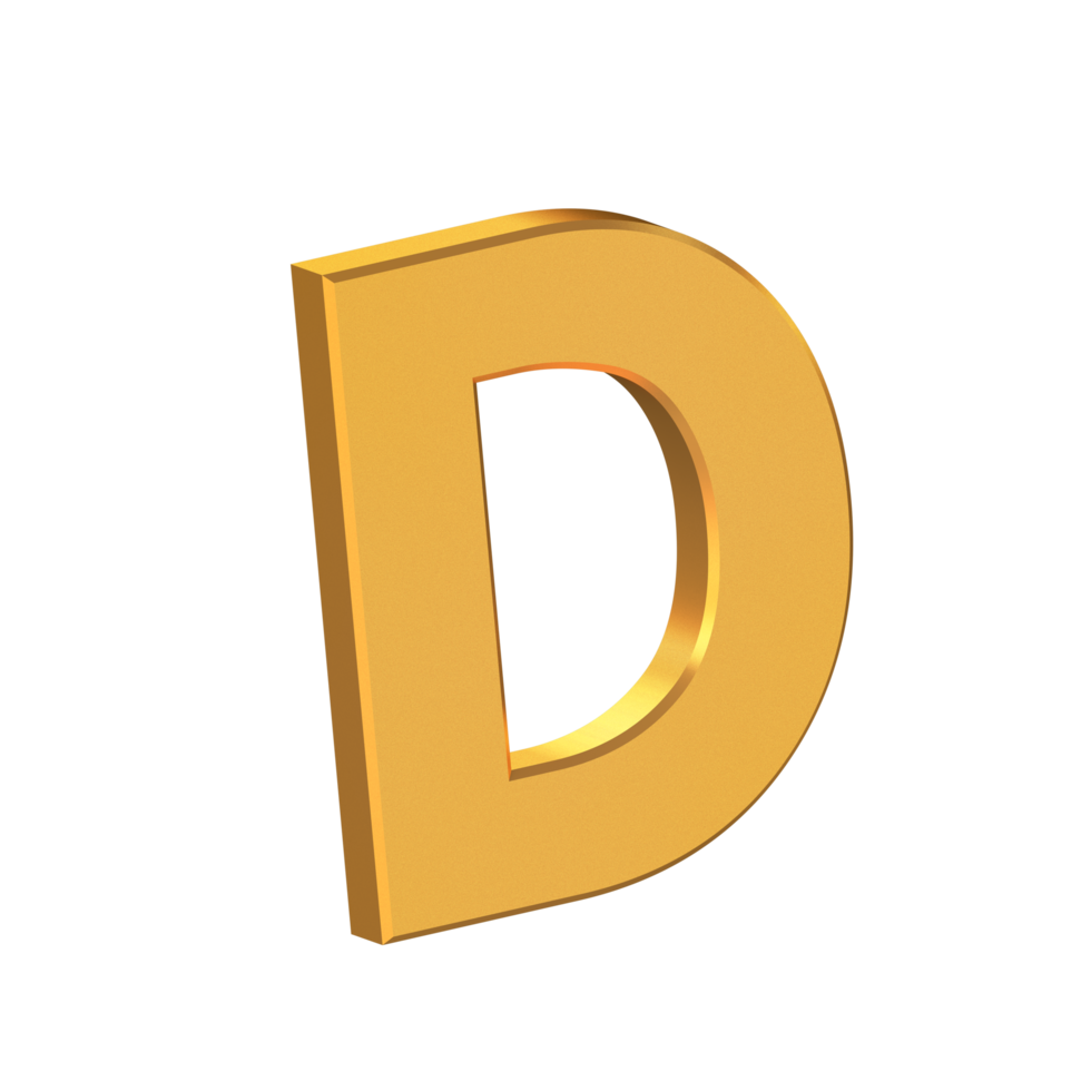 d lettre 3d isolée avec fond transparent, texture dorée, rendu 3d png