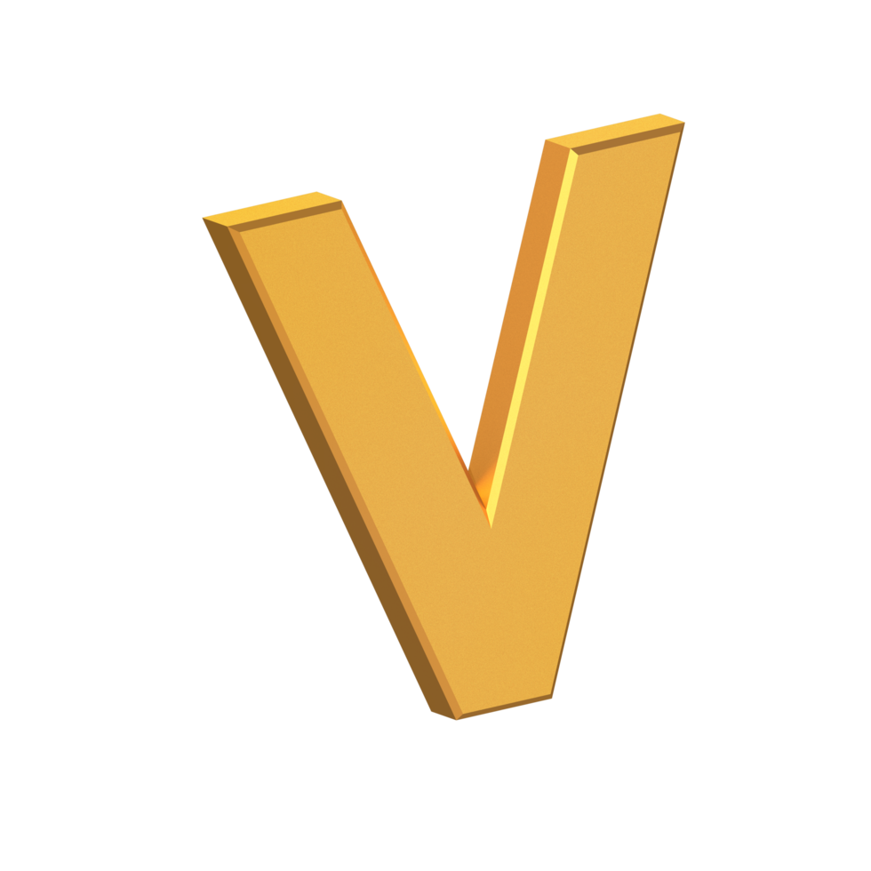 V 3D Letter Isolated with Transparent Background, Gold Texture, 3D Rendering png