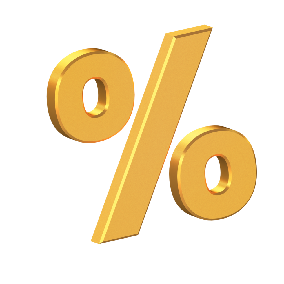 Percent Icon Isolated with Transparent Background, Gold Texture, 3D Rendering png