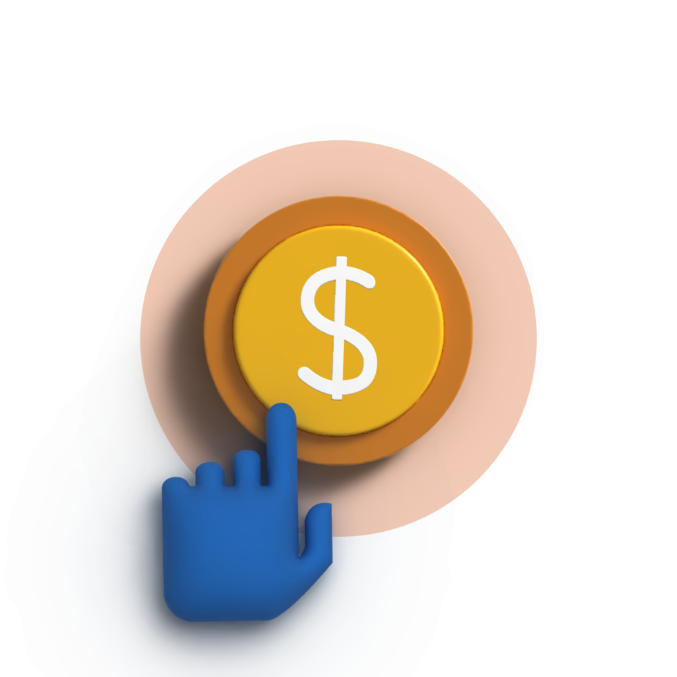 main avec pièce dollar sign.business icône concept. icône de paiement. 3dillustration png