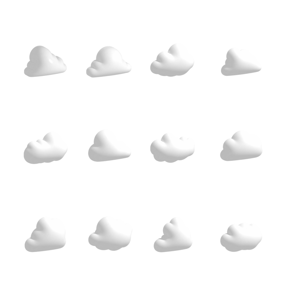 Les icônes de nuage 3d définissent l'illustration. Élément de ciel mignon nuages png