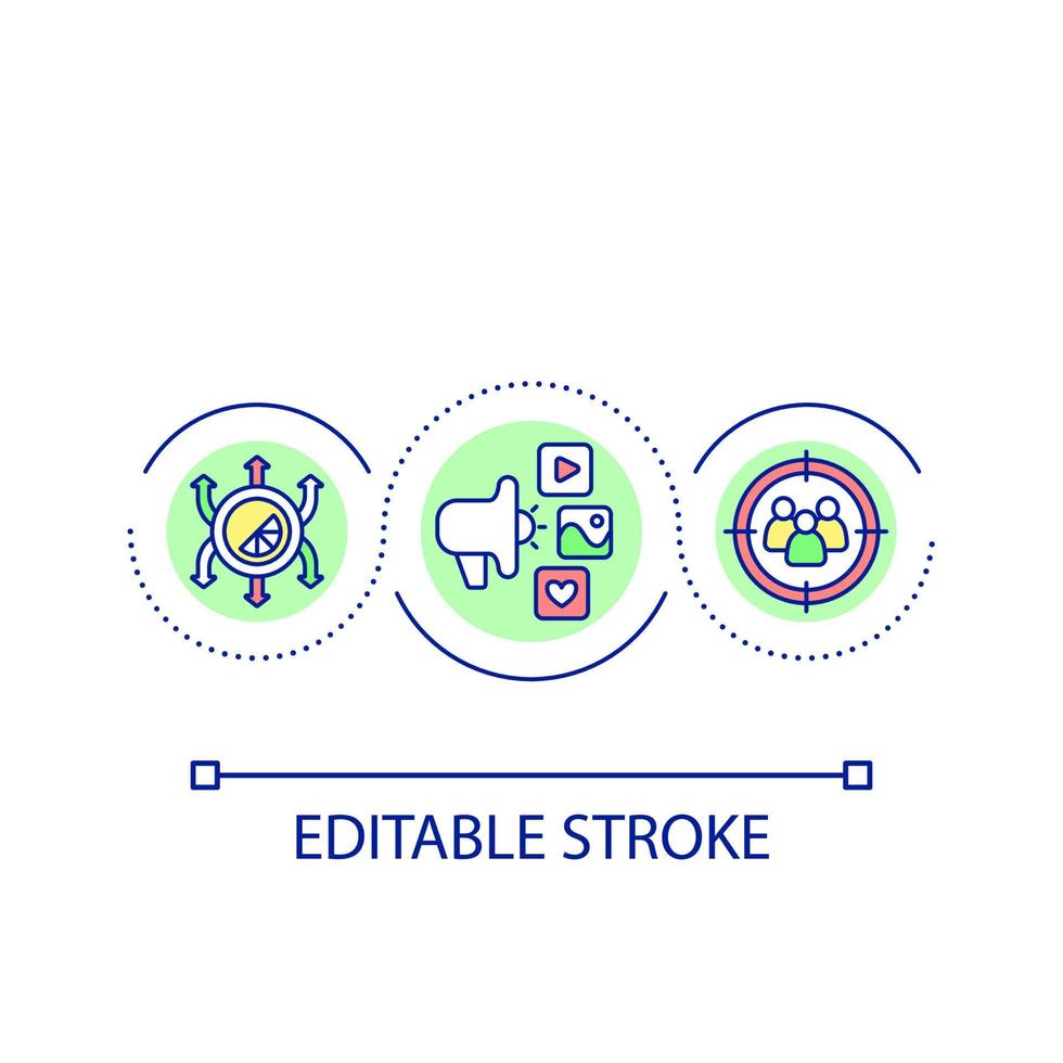 Targeted advertising loop concept icon. Personalized content. Digital first reality abstract idea thin line illustration. Isolated outline drawing. Editable stroke vector