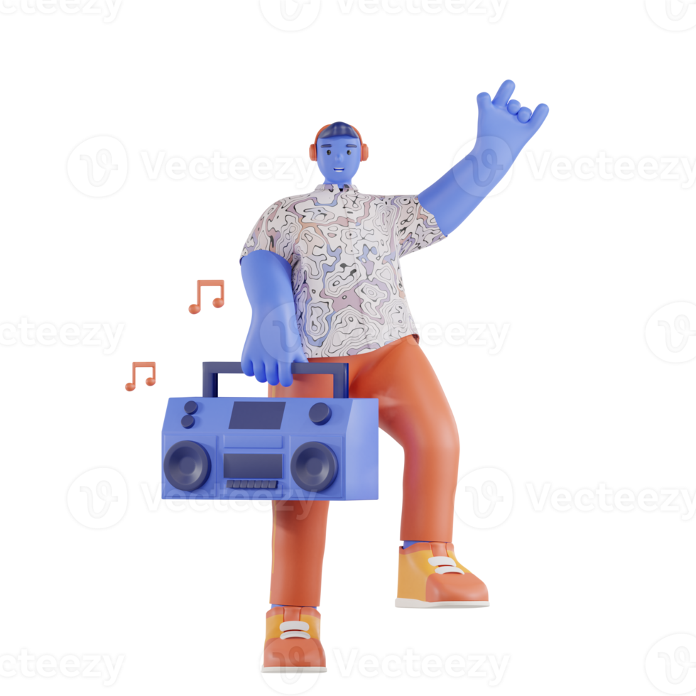 Man dancing while carrying a radio png