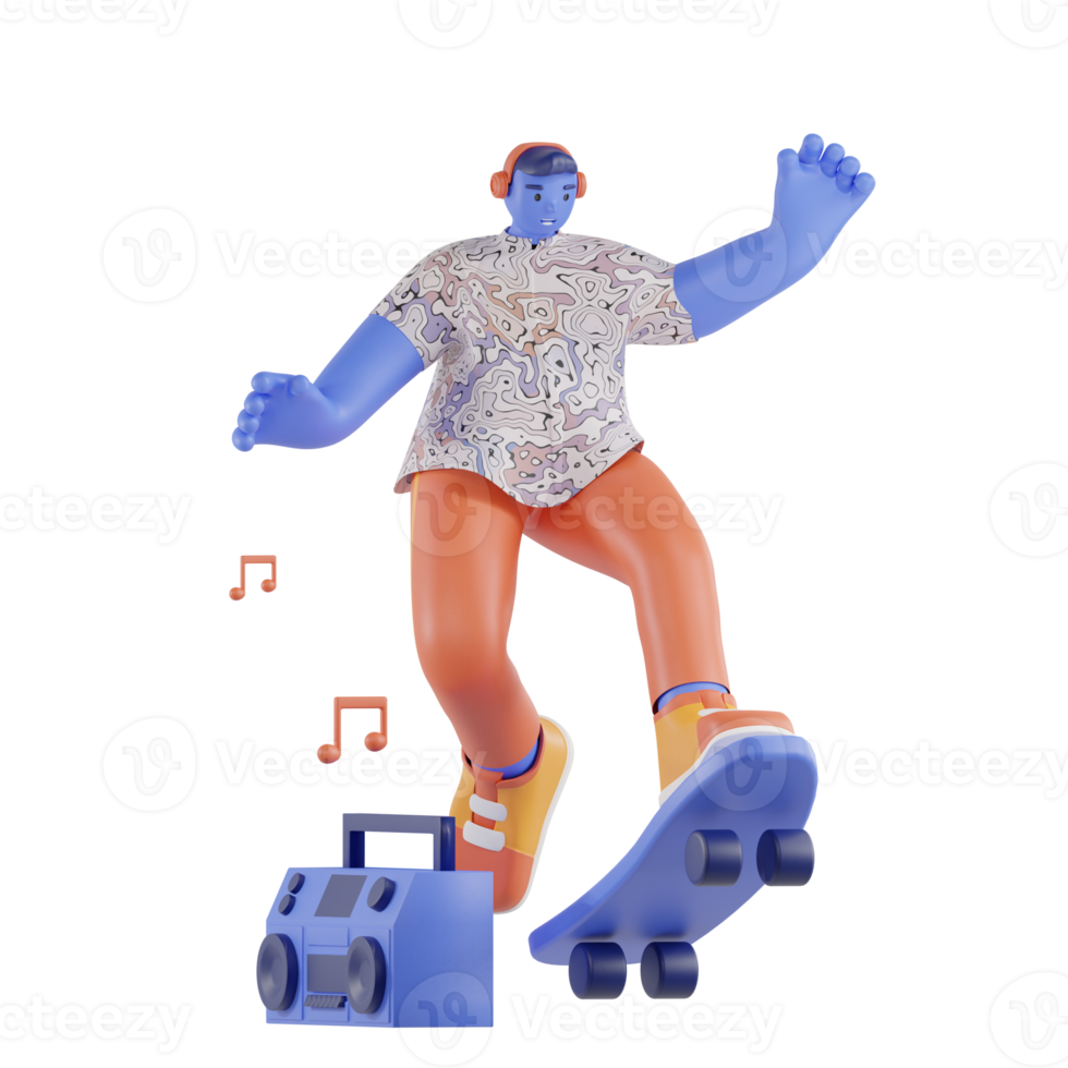 Man playing skateboards while listening to music png