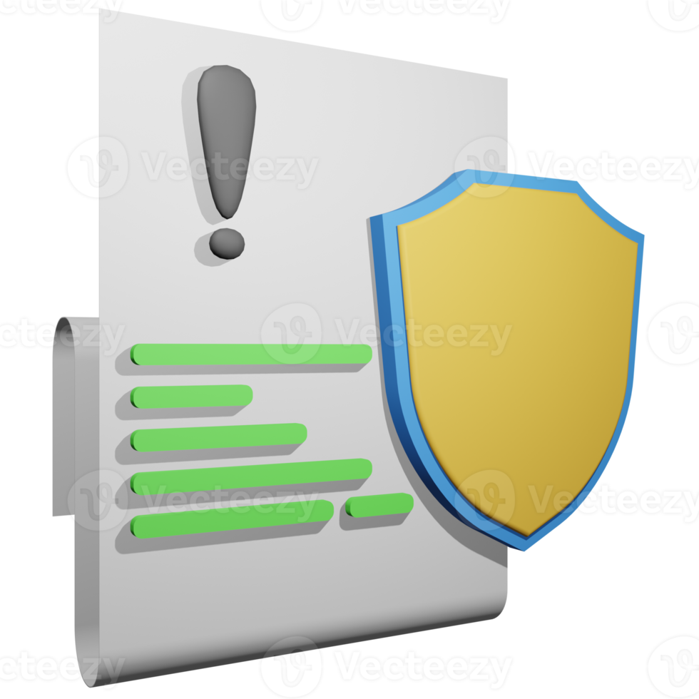 Ilustración 3d de advertencia de seguridad en un documento o archivo en un almacenamiento de computadora, archivo infectado con virus png