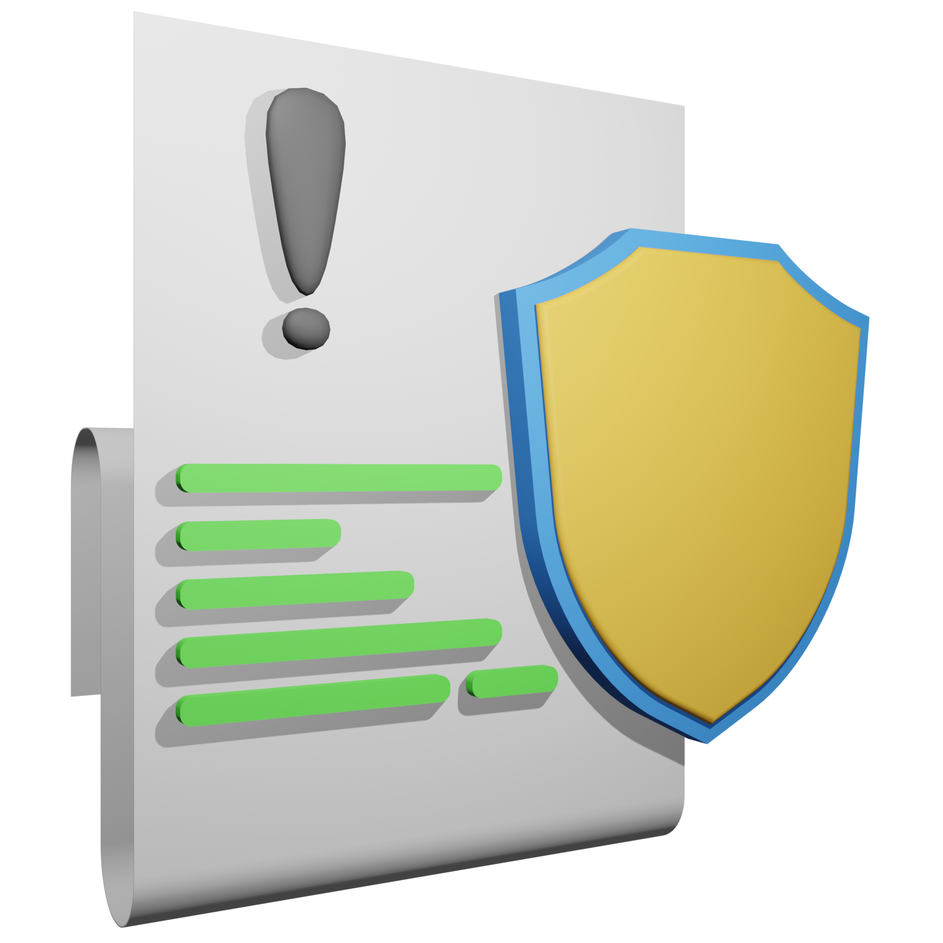 3d illustration of security warning on document or file in a computer