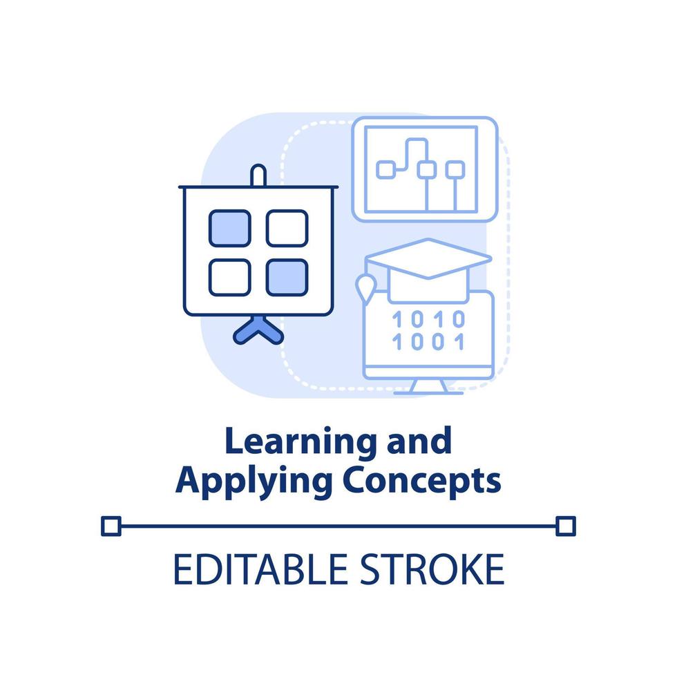 Learn and apply concepts light blue concept icon. Programming skill abstract idea thin line illustration. Isolated outline drawing. Editable stroke vector