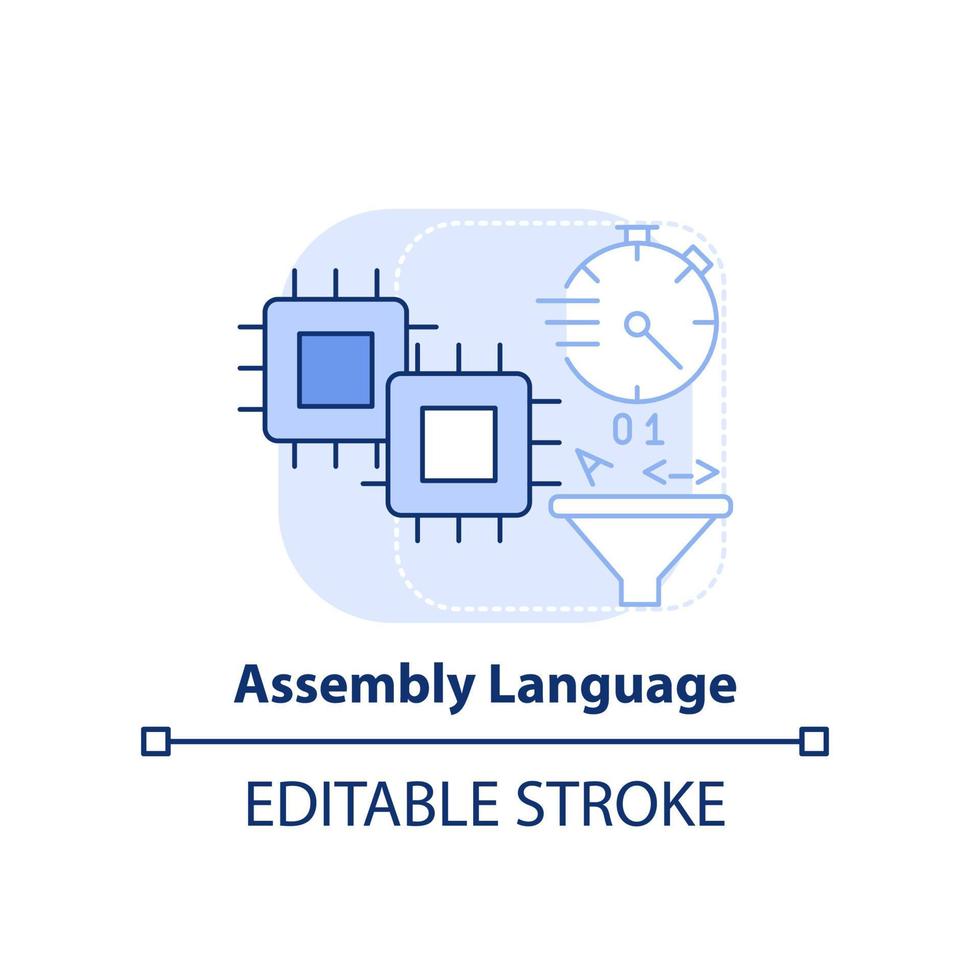 Assembly language light blue concept icon. Hardware code. Type of ...