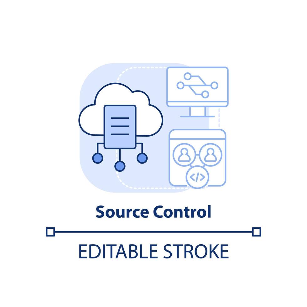 icono de concepto azul claro de control de fuente. cambios de código de seguimiento. habilidad de programación idea abstracta ilustración de línea delgada. dibujo de contorno aislado. trazo editable vector