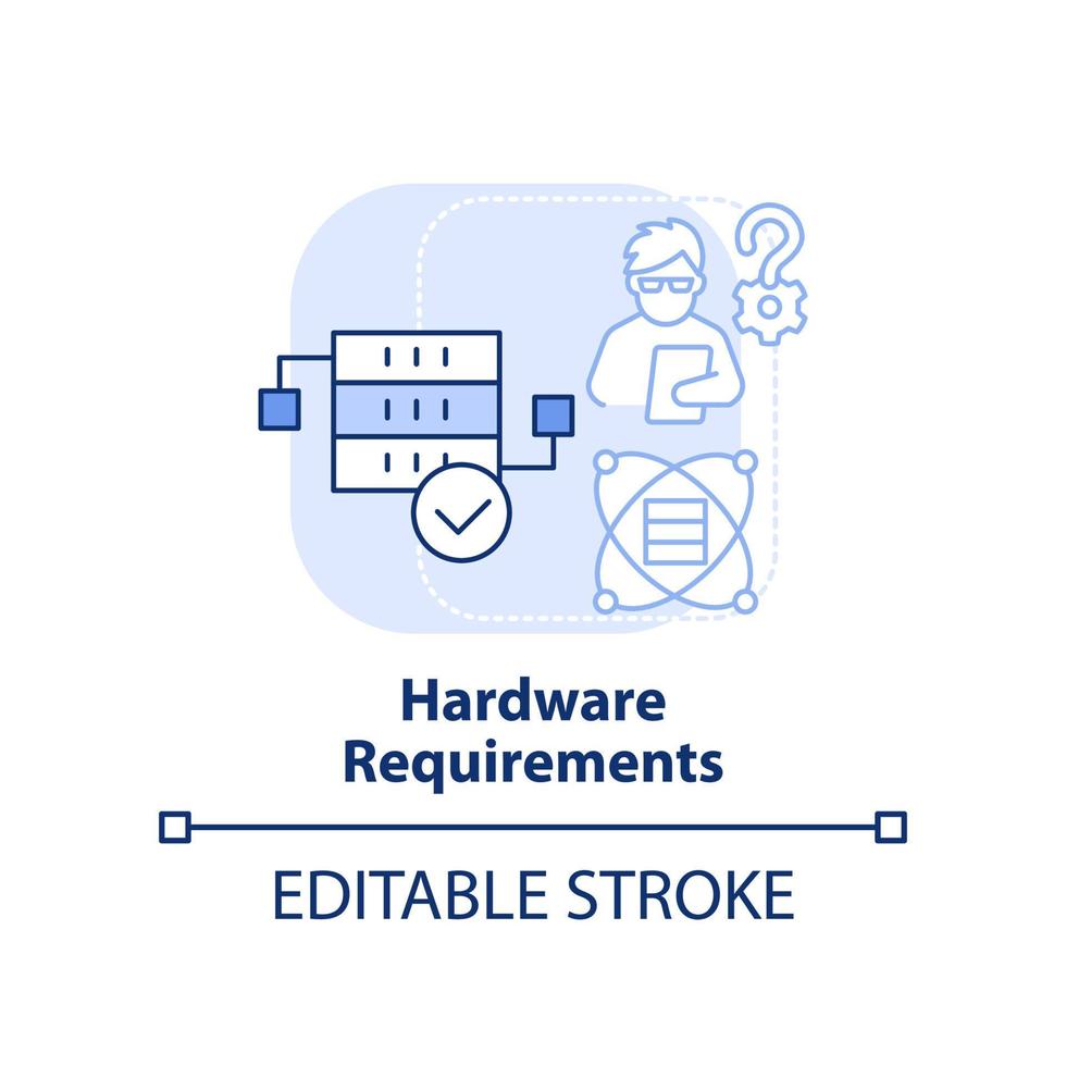 Hardware requirements light blue concept icon. Programing language choice criterion abstract idea thin line illustration. Isolated outline drawing. Editable stroke vector