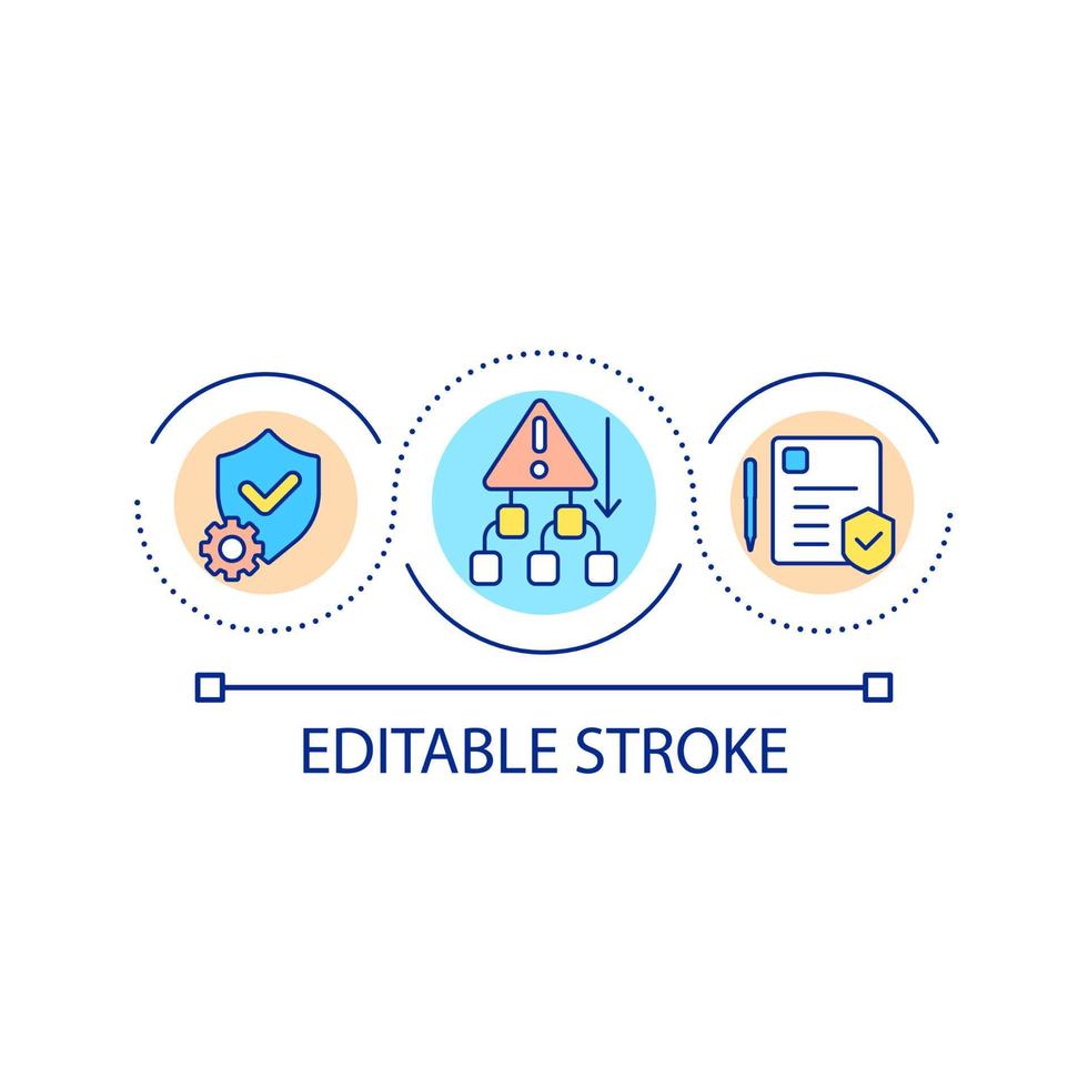 Legal protection against business risks loop concept icon. Organizing work for hazards minimization abstract idea thin line illustration. Isolated outline drawing. Editable stroke vector