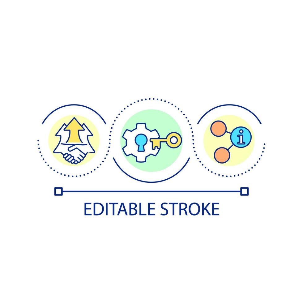 Cooperation for solving problems loop concept icon. Information security abstract idea thin line illustration. Improving collaboration. Isolated outline drawing. Editable stroke vector