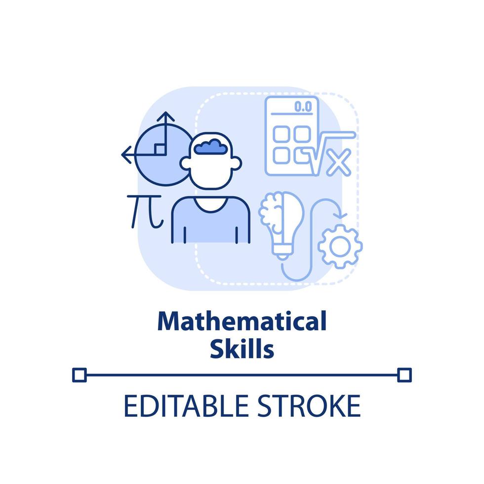 icono de concepto azul claro de habilidades matemáticas. álgebra, aritmética. habilidad de programación idea abstracta ilustración de línea delgada. dibujo de contorno aislado. trazo editable vector