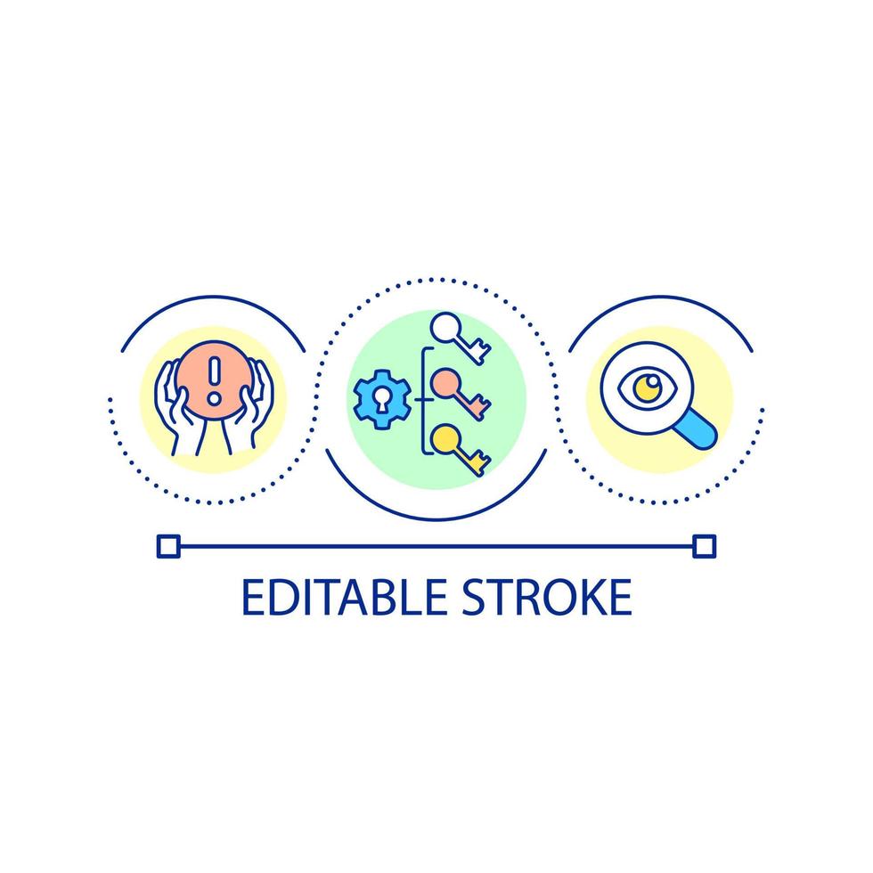 Check threats to database security loop concept icon. Implementing hazard controls abstract idea thin line illustration. Warning system. Isolated outline drawing. Editable stroke vector