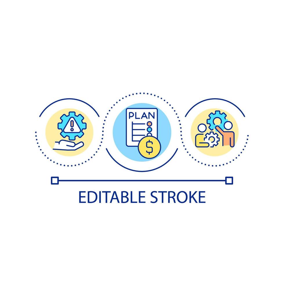 Risks in financial planning loop concept icon. Reducing investment threats abstract idea thin line illustration. Financial losses prevention. Isolated outline drawing. Editable stroke vector