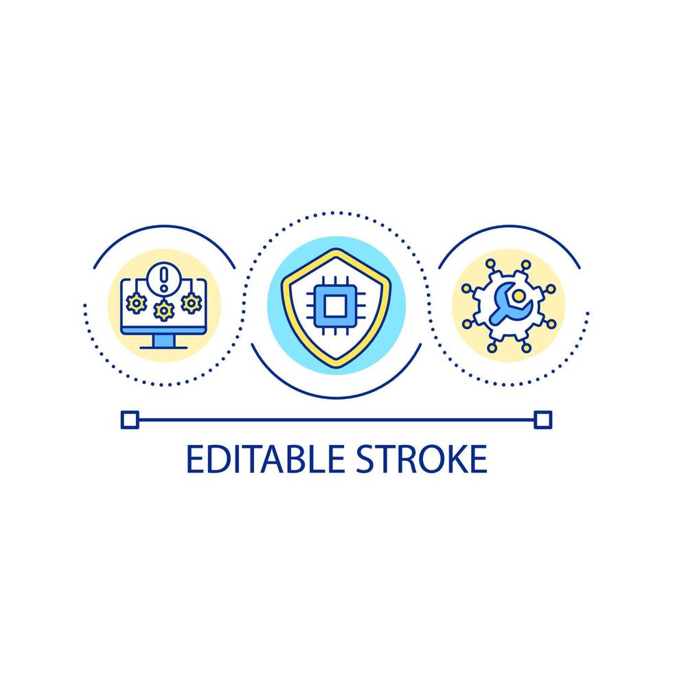 Computer security improvement loop concept icon. Minimizing vulnerability of devices abstract idea thin line illustration. Cybersecurity. Isolated outline drawing. Editable stroke vector