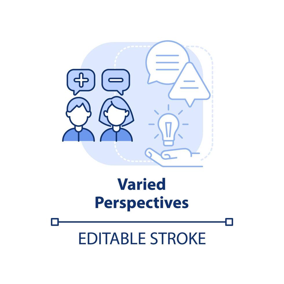 Varied perspectives light blue concept icon. Workplace diversity advantage abstract idea thin line illustration. Isolated outline drawing. Editable stroke vector