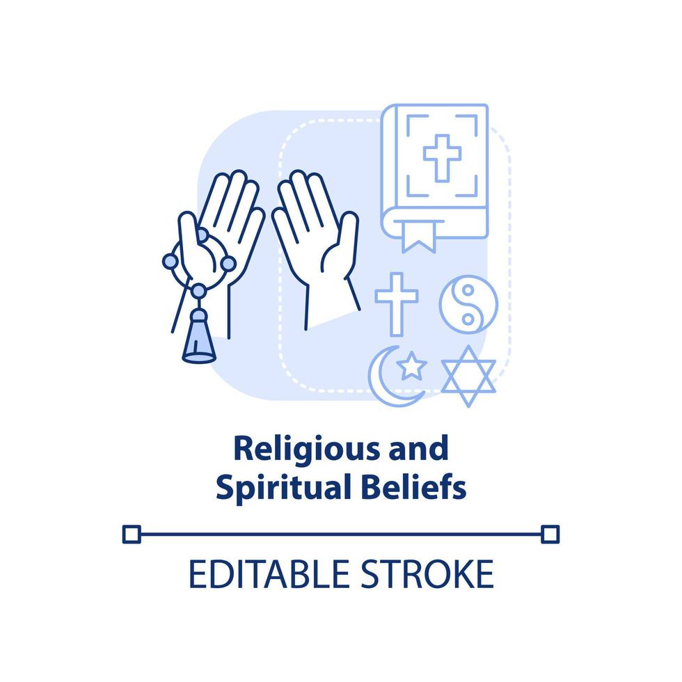 Religious and spiritual beliefs light blue concept icon. Diversity type abstract idea thin line illustration. Isolated outline drawing. Editable stroke vector