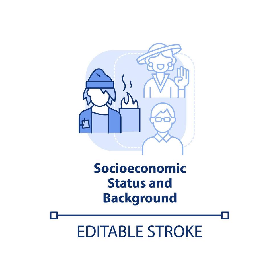 Socioeconomic status and background light blue concept icon. Type of diversity abstract idea thin line illustration. Isolated outline drawing. Editable stroke vector
