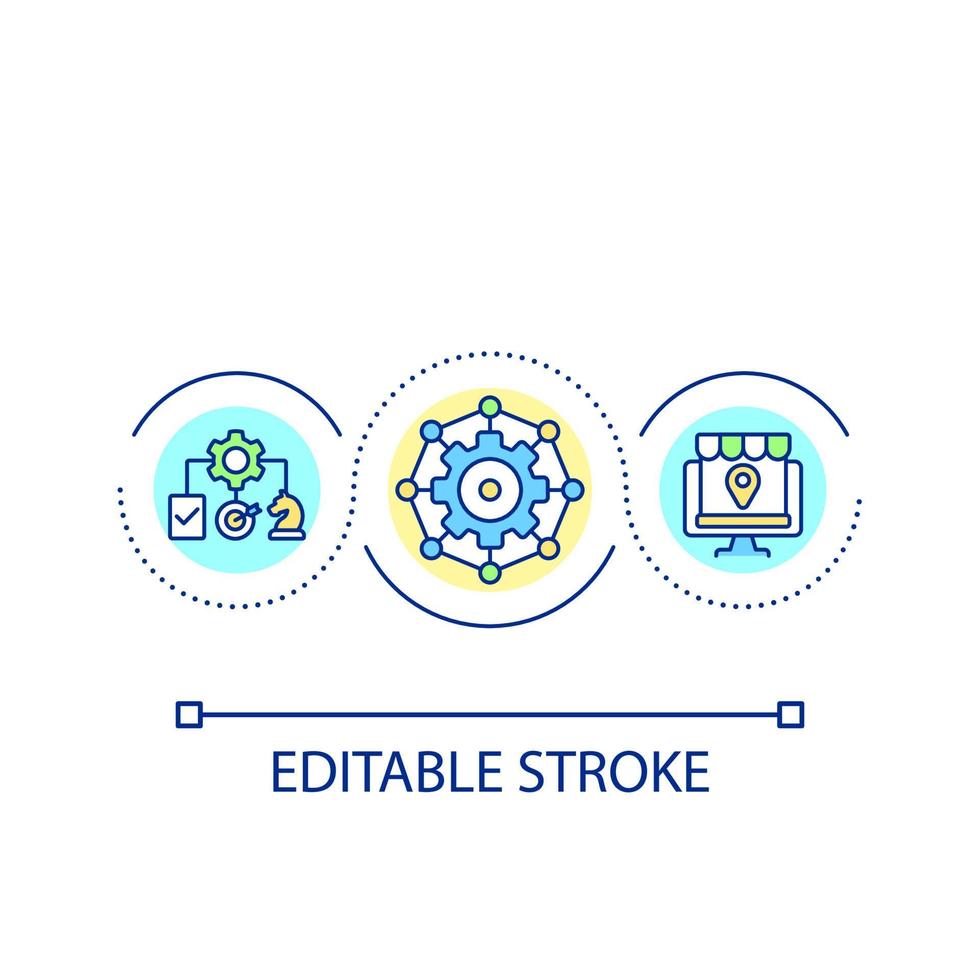 icono de concepto de bucle de estrategia de marketing electrónico. negocios digitales todas las industrias impactaron la ilustración de línea delgada de idea abstracta. dibujo de contorno aislado. trazo editable vector