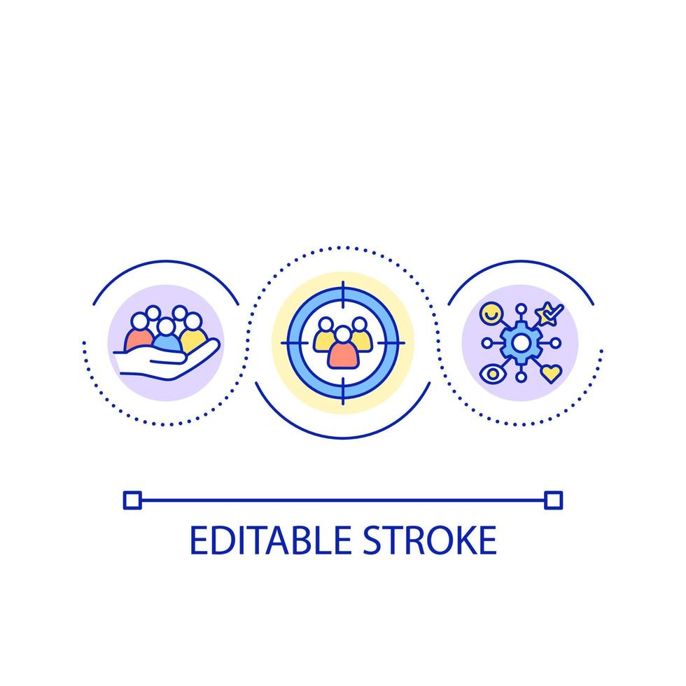 Focus on human engagement loop concept icon. Electronic commerce. Digital marketing strategy abstract idea thin line illustration. Isolated outline drawing. Editable stroke vector