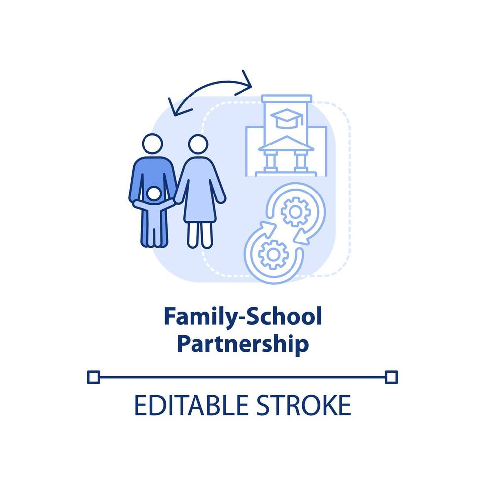 Family-school partnership light blue concept icon. Success of inclusive classrooms abstract idea thin line illustration. Isolated outline drawing. Editable stroke vector