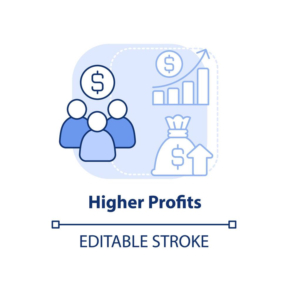 Higher profits light blue concept icon. Workplace diversity pros abstract idea thin line illustration. Company performance. Isolated outline drawing. Editable stroke vector