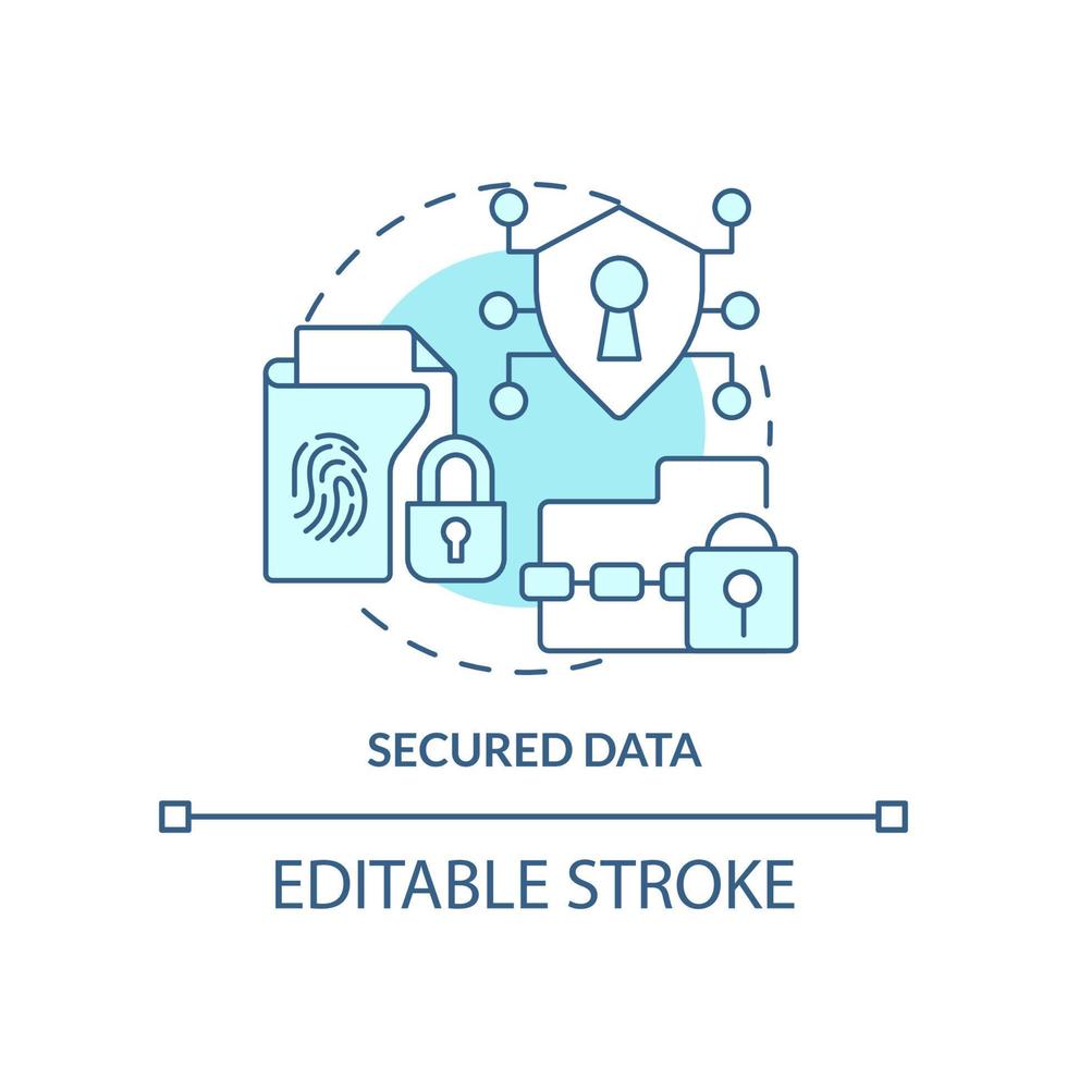 Secured data turquoise concept icon. Biometric authentication pros abstract idea thin line illustration. Sensitive info. Isolated outline drawing. Editable stroke vector