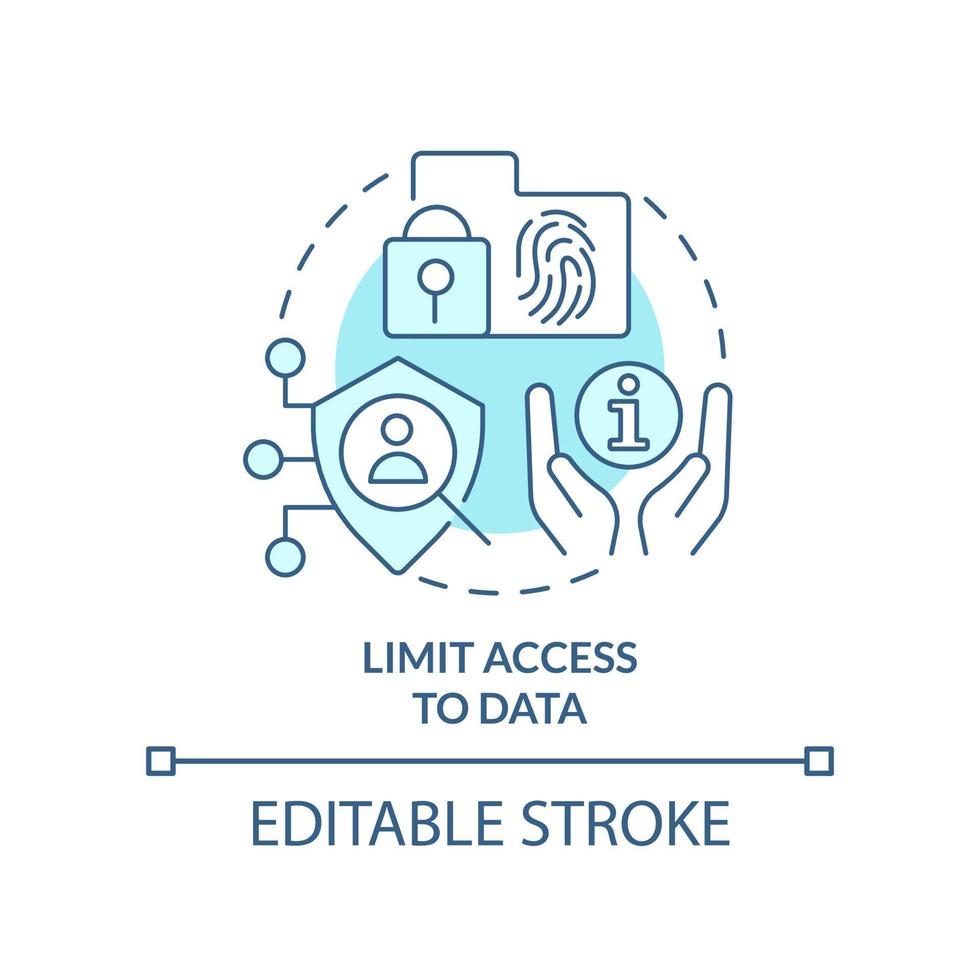 Limit access to data turquoise concept icon. Manage customer digital identity abstract idea thin line illustration. Isolated outline drawing. Editable stroke vector
