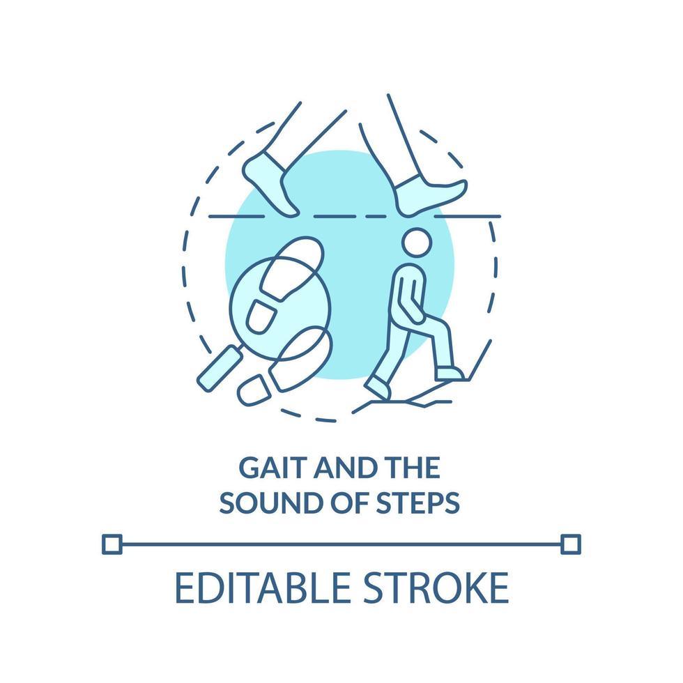 Gait and sound of steps turquoise concept icon. Behavioural measurement abstract idea thin line illustration. Isolated outline drawing. Editable stroke vector