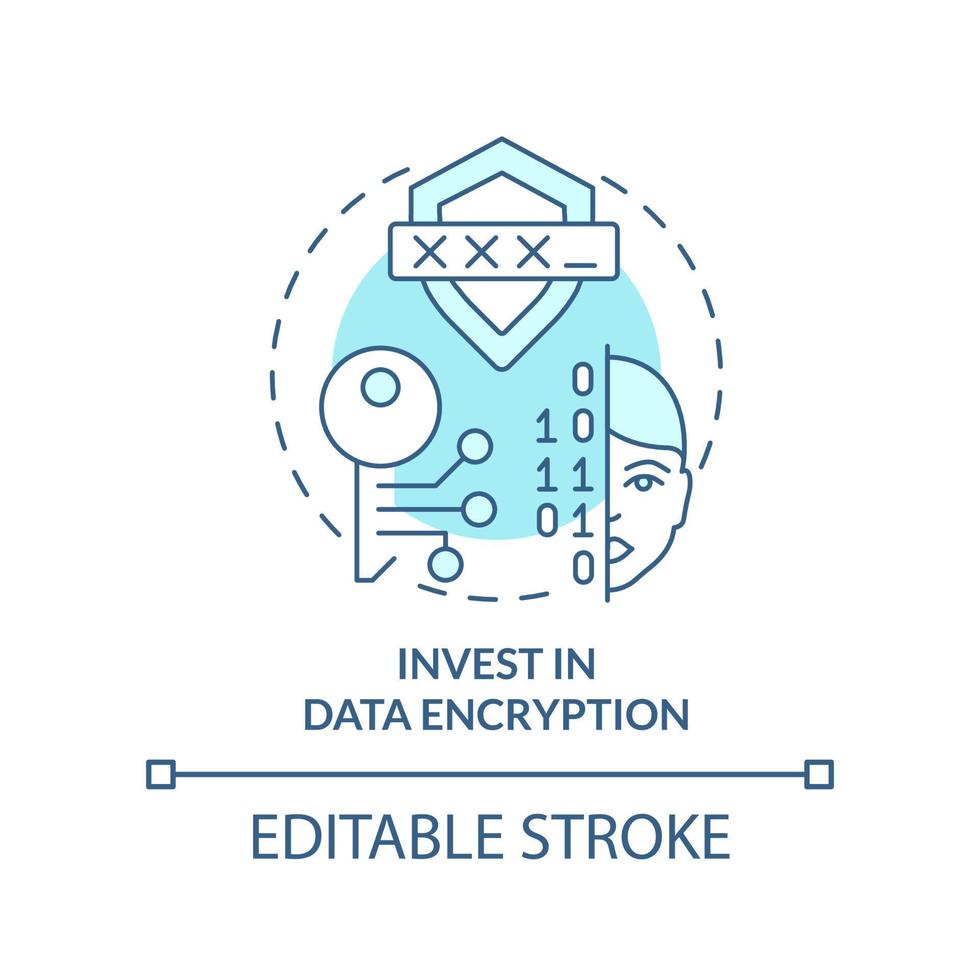 Invest in data encryption turquoise concept icon. Manage customer digital identity abstract idea thin line illustration. Isolated outline drawing. Editable stroke vector
