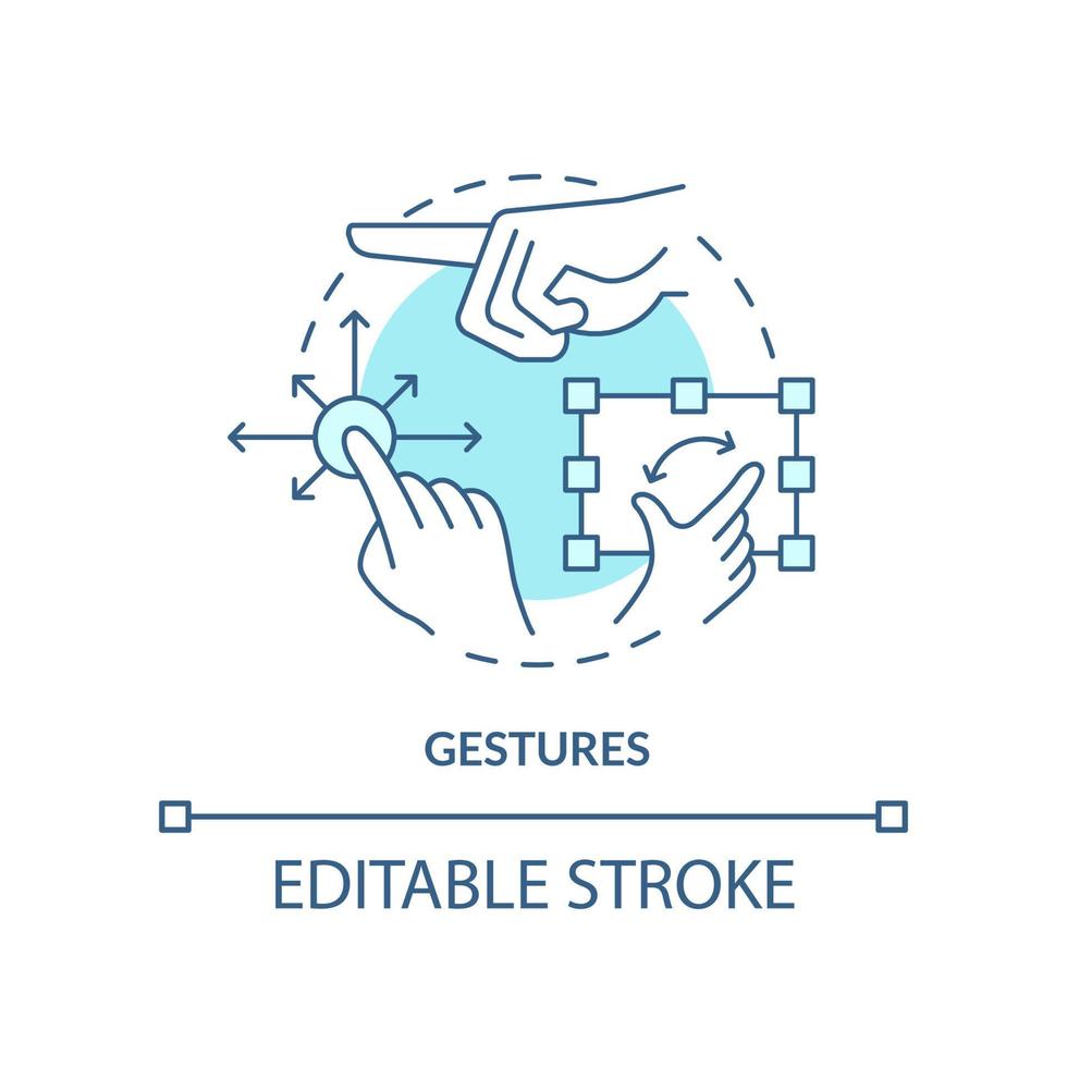 Gestures turquoise concept icon. Behavioral measurement abstract idea thin line illustration. Hand movements recognition. Isolated outline drawing. Editable stroke vector