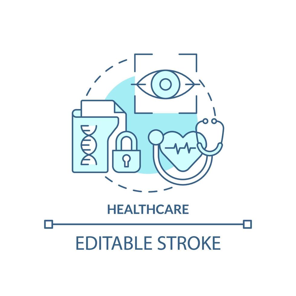 Healthcare turquoise concept icon. Biometric technology use abstract idea thin line illustration. Patient identification. Isolated outline drawing. Editable stroke vector