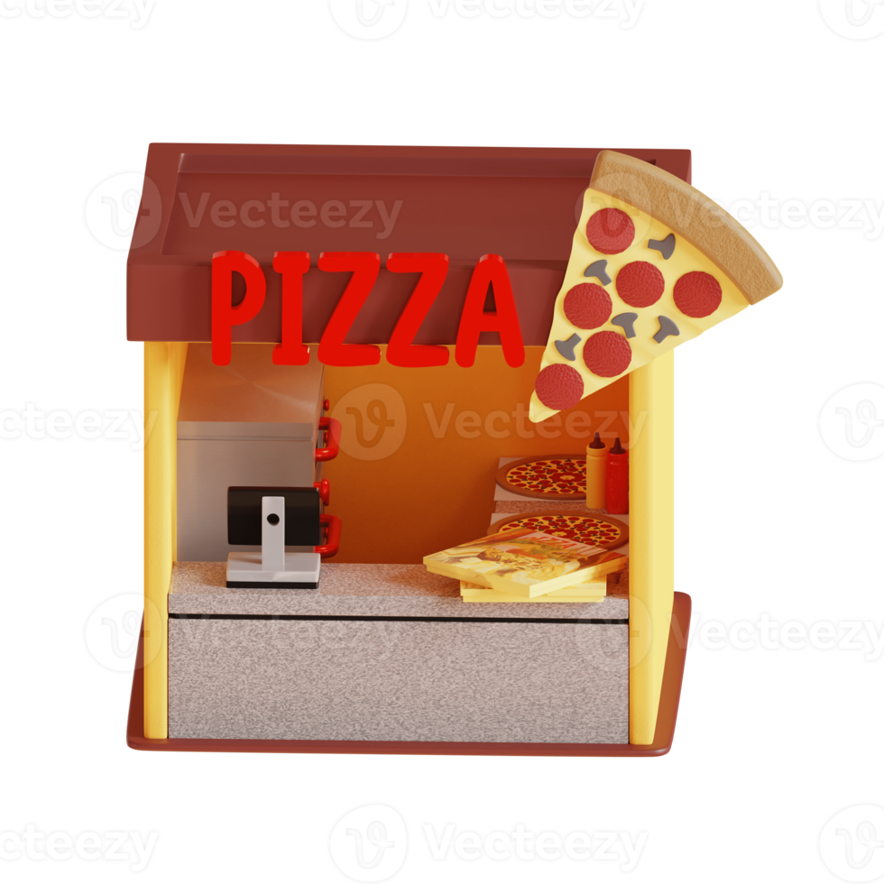 3d rendered isometric pizza shop perfect for design project png