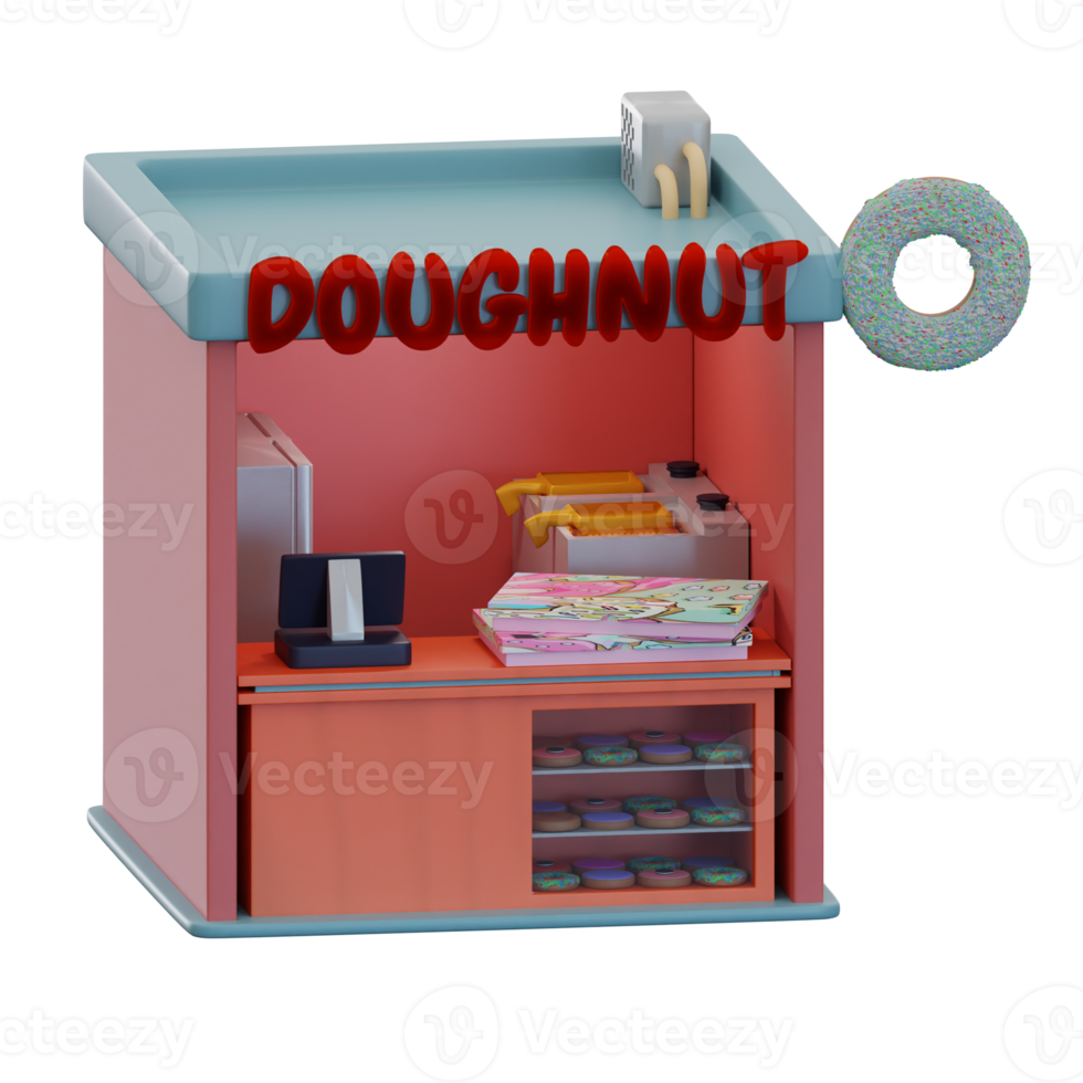 Tienda de donas isométrica renderizada en 3d perfecta para proyecto de diseño png