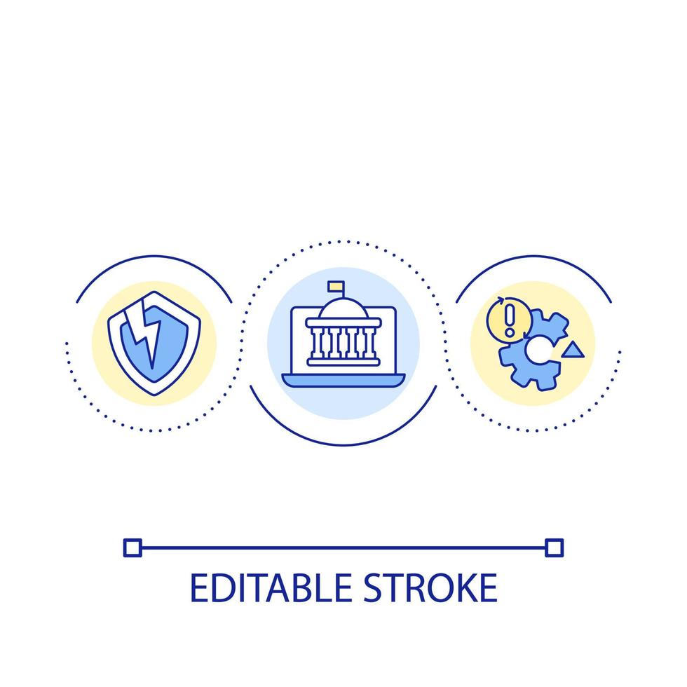 Government cybersecurity system breakdown loop concept icon. Administration insecure website abstract idea thin line illustration. Isolated outline drawing. Editable stroke vector