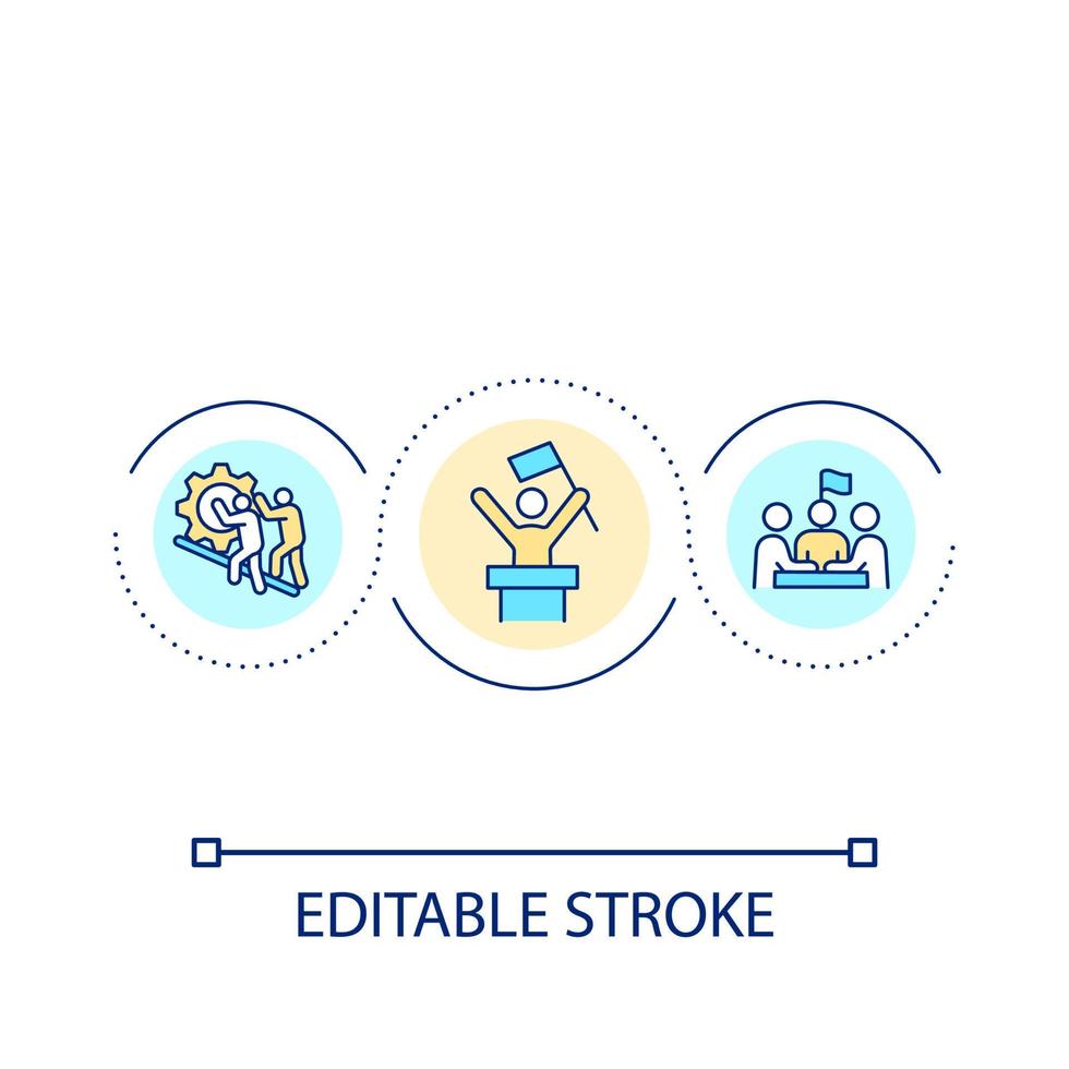 Efficient leadership loop concept icon. Motivating and inspiring speaker. Guidance, mentorship abstract idea thin line illustration. Isolated outline drawing. Editable stroke vector