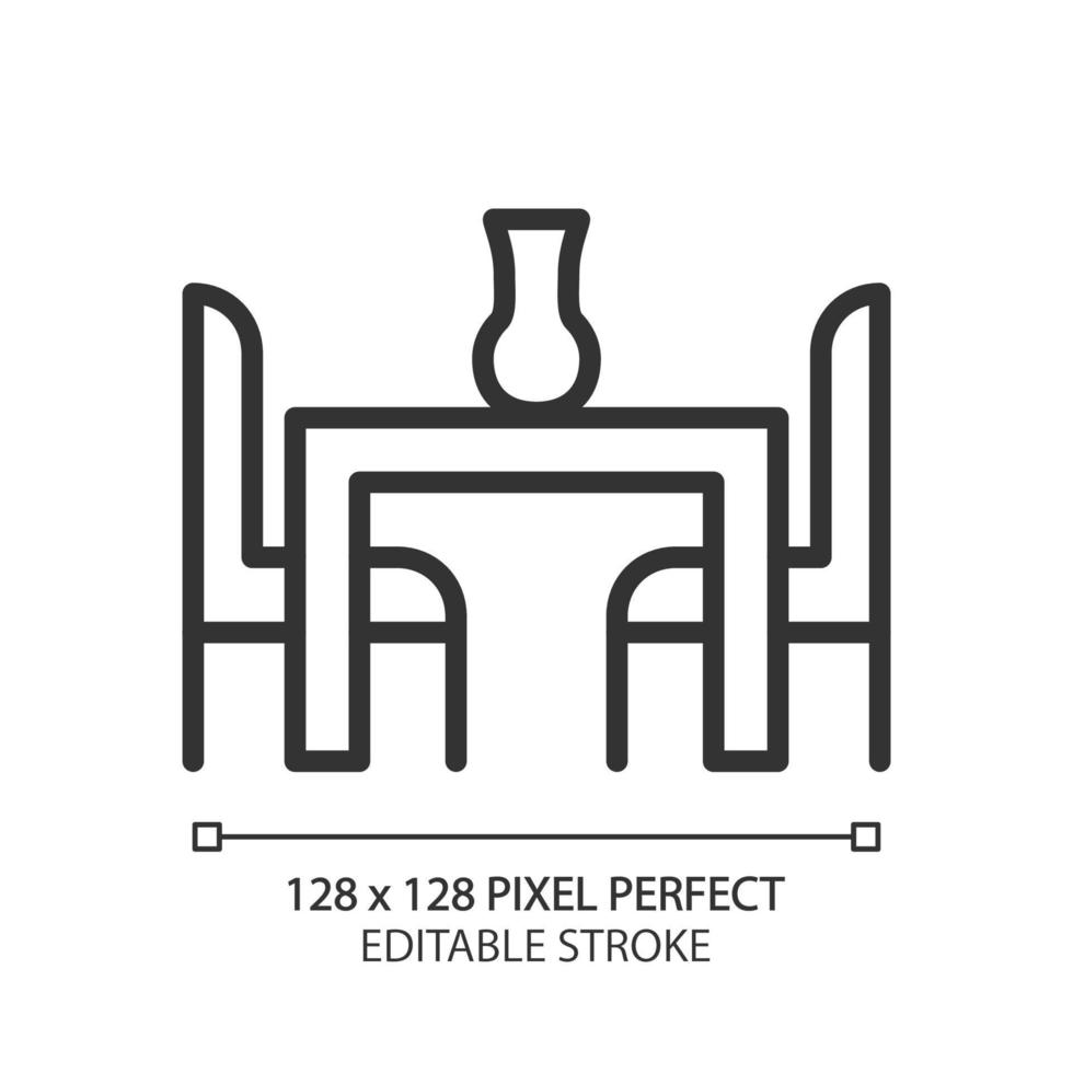 Dining room set pixel perfect linear icon. Table and chairs. Contemporary home furniture store. Seating arrangement. Thin line illustration. Contour symbol. Vector outline drawing. Editable stroke