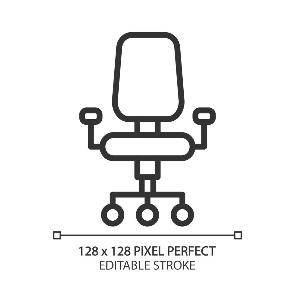 icono lineal perfecto de píxeles de silla de oficina. taburete ajustable. sentado ergonómico. Tienda de muebles para el hogar contemporáneo moderno. ilustración de línea delgada. símbolo de contorno dibujo de contorno vectorial. trazo editable vector