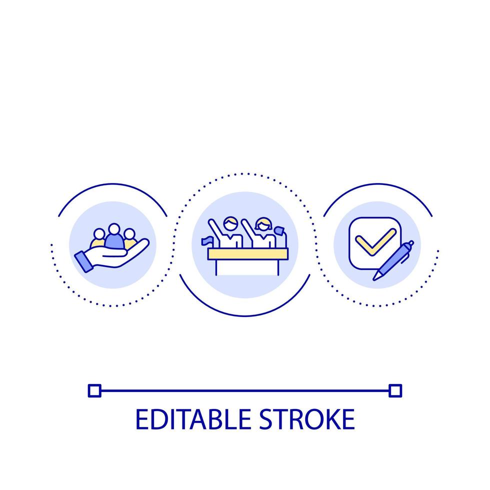 Political activism loop concept icon. Conduct social poll. Motivating public speakers. Voting abstract idea thin line illustration. Isolated outline drawing. Editable stroke vector