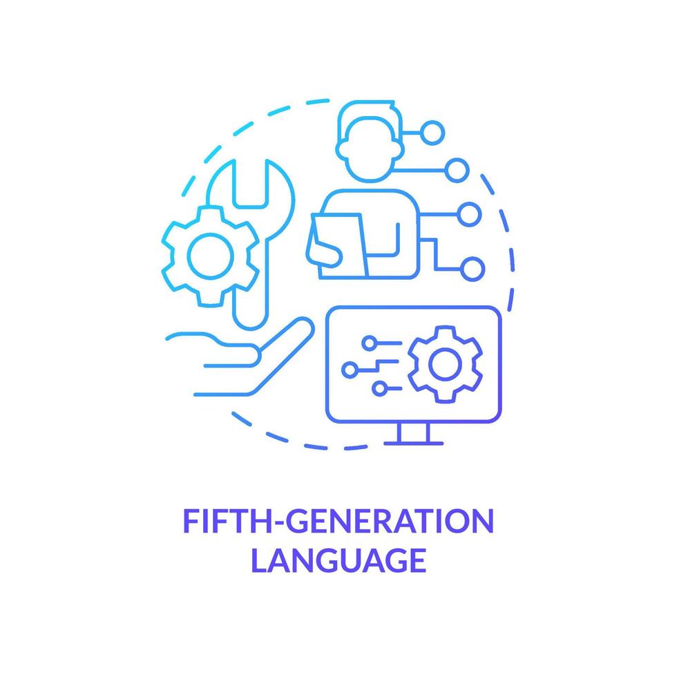 Fifth-generation programming language blue gradient concept icon. Present computer with problem abstract idea thin line illustration. Evolution. Isolated outline drawing vector